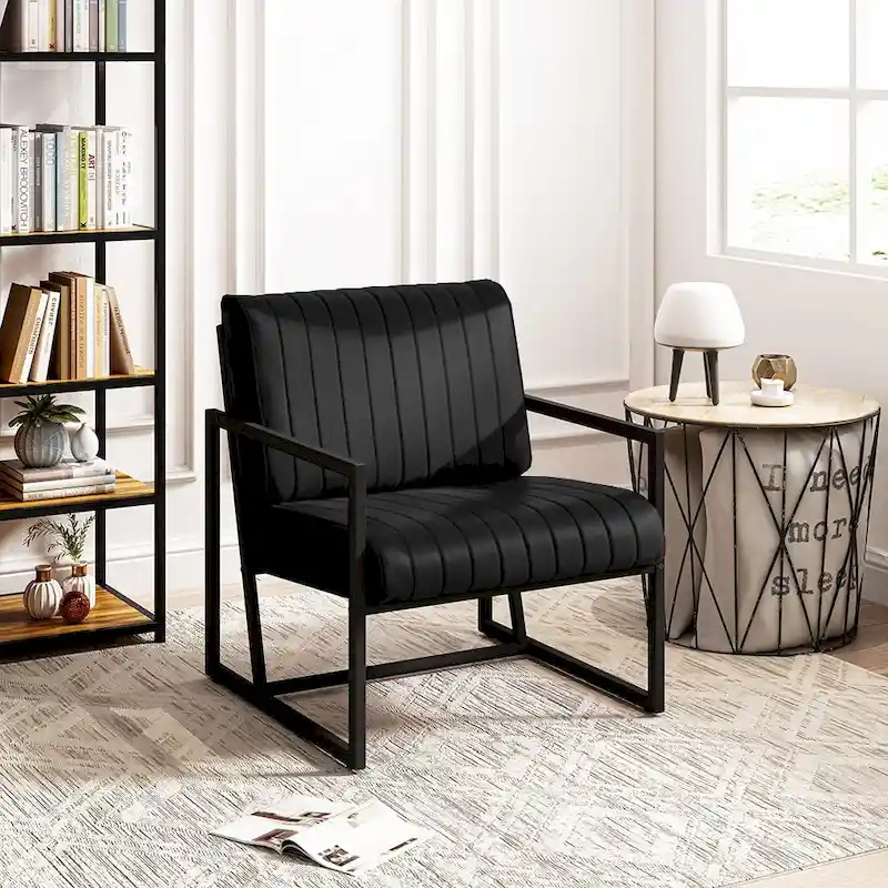 PU Leather Feature Armchair with Thick Padded Backrest