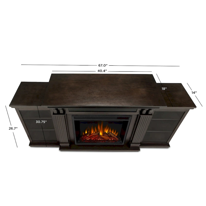 Calie 67  Electric TV Stand Fireplace in Dark Walnut by Real Flame - 67L x 18W x 30.5H