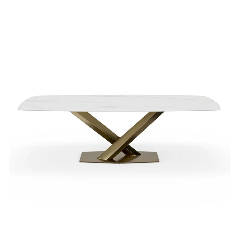 Sintered Stone Rectangle Dining Table, Snowy White / Pandora, Seats 6-8