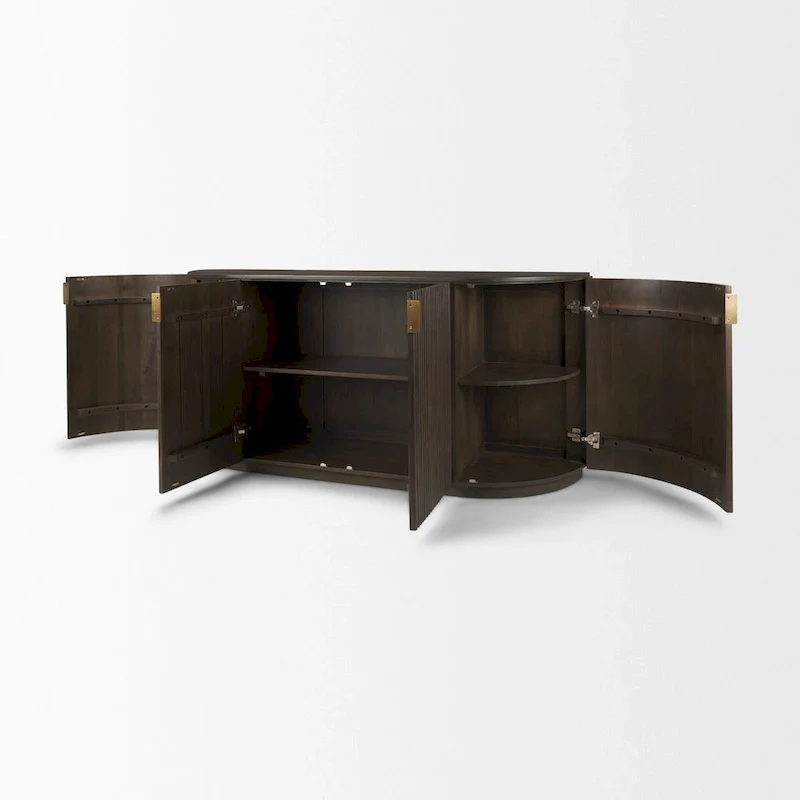 Dark Brown Solid Wood Fluted Sideboard - 72.0L x 18.5W x 32.0H