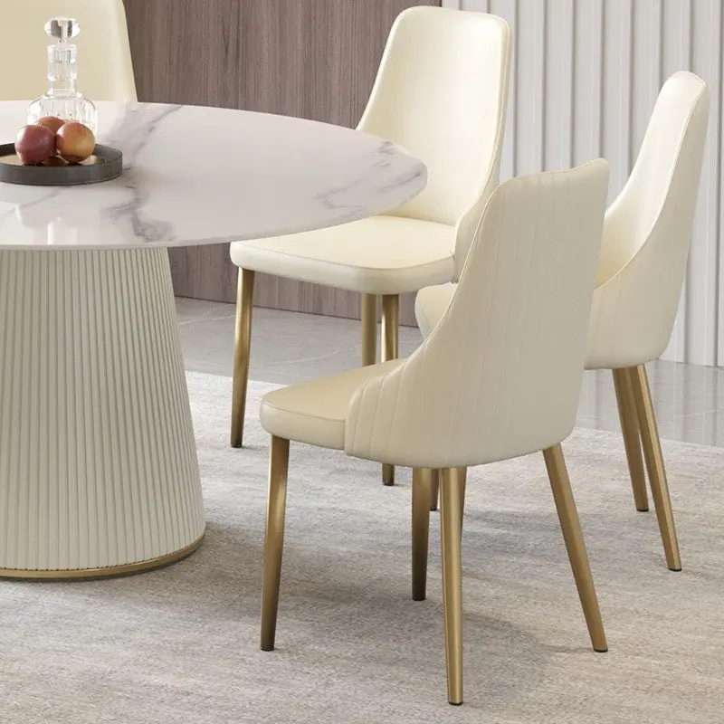 Modern Cream White Faux Leather Dining Chairs (set of 2) - N/A