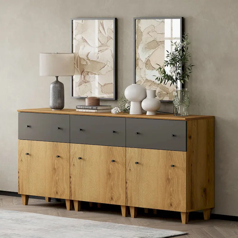 Sideboard Buffet Cabinet with Drawer - Fabric Texture Finish (Beige)