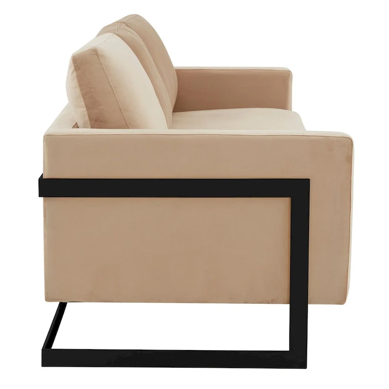 Leisuremod Lincoln 3-Seater Upholstered Velvet Sofa with Black Stainless-Steel Base