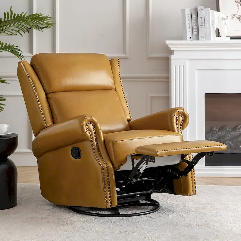 Viviana Traditional Genuine Leather Manual Swivel Glider Recliner by HULALA HOME