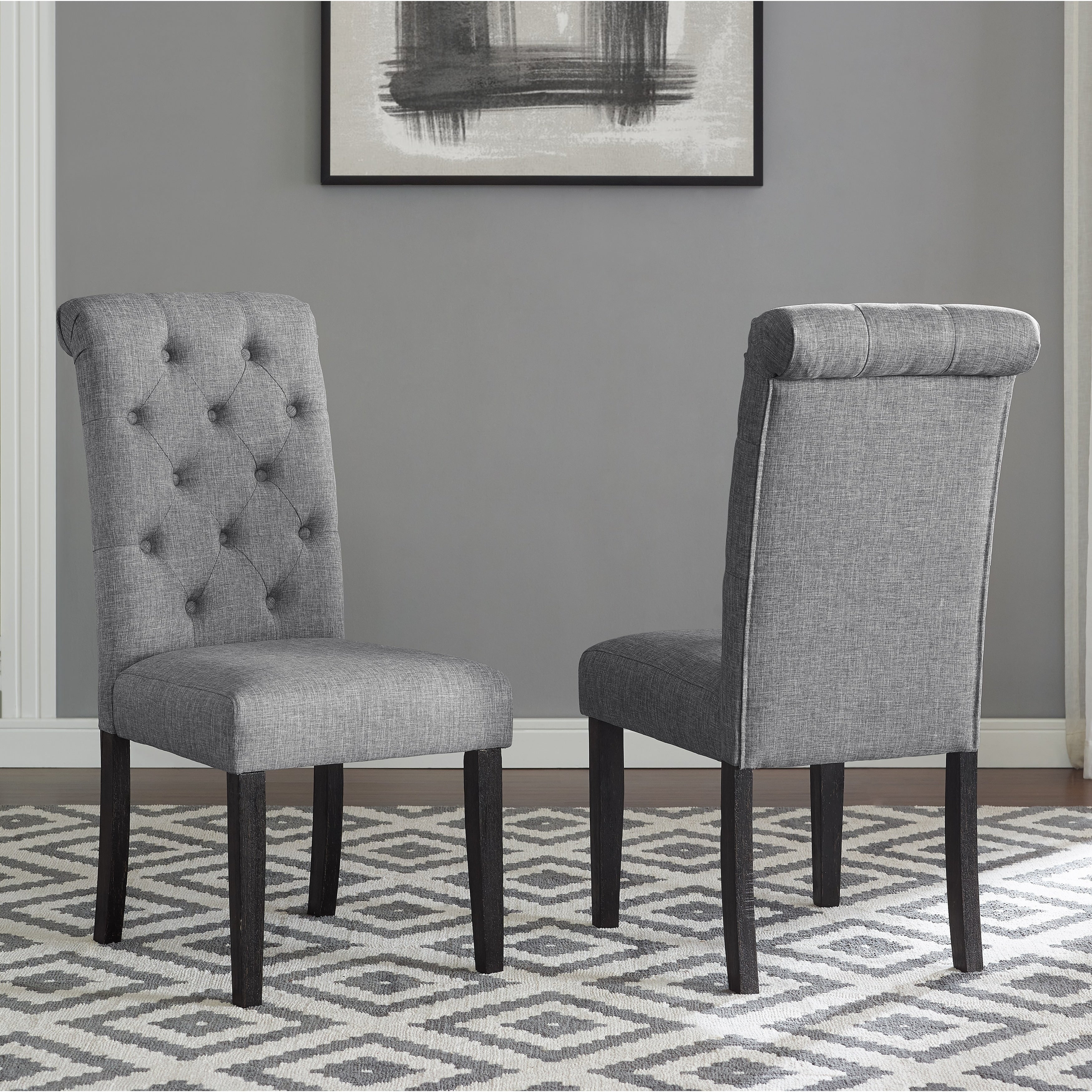 Roundhill Furniture Leviton Solid Wood Tufted Dining Chair (Set of 2)