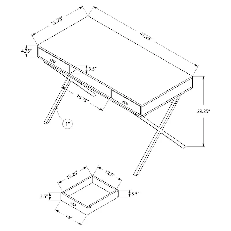 Monarch Specialties 48 Desk with Drawers and Open Shelf