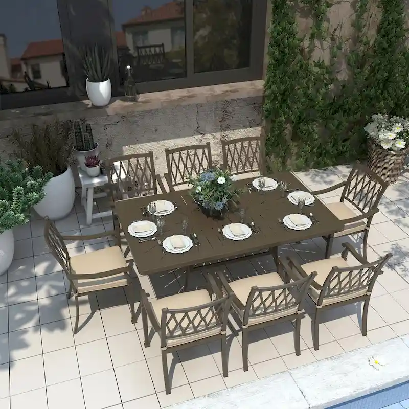 72 Cast Aluminum Rectangular Dining Table with Umbrella Hole