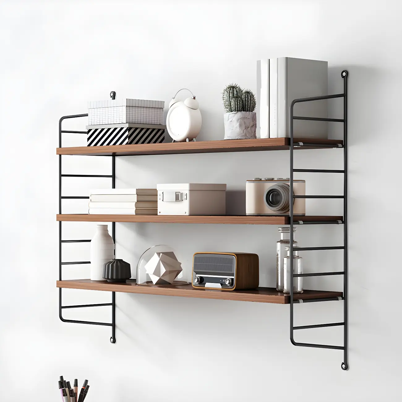 3-Shelf Nut-Brown Wall-Mounted Wood Open Bookcase