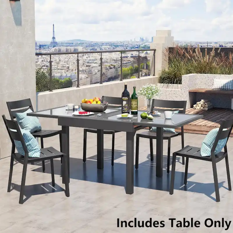 Pellebant Aluminum Rectangular Outdoor Extension Dining Table - N/A
