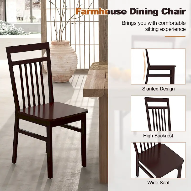 Costway Farmhouse Dining Chair Set of 2/4 Armless Wooden Chair with