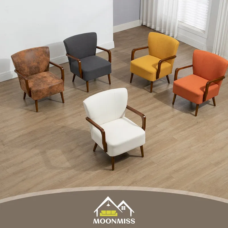 Mustard Yellow / Beige / Orange / Dark Gray / Coffee — Solid Wood Armchair, Single Seat