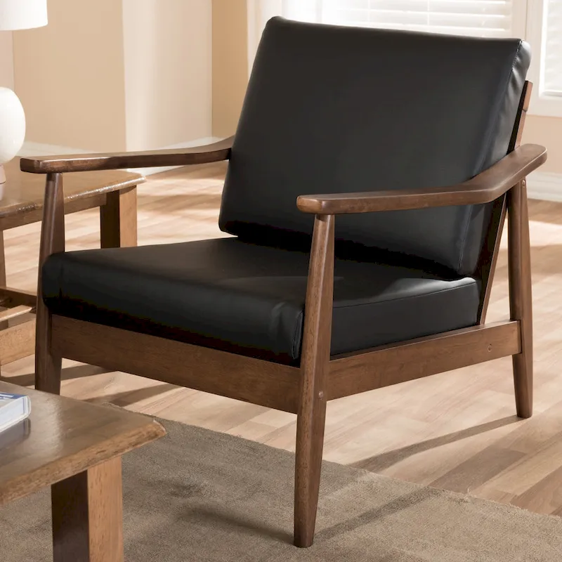 Mid-Century Lounge Chair with Solid Wood Legs and Upholstered Seat