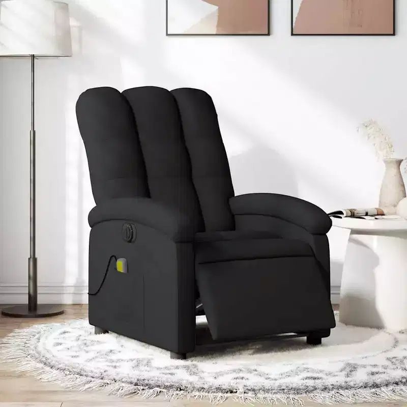 vidaXL Electric Massage Recliner - Wingback, Black Fabric, Motorized Adjustment, 6-Point Vibration, Armchair with Storage Pocket