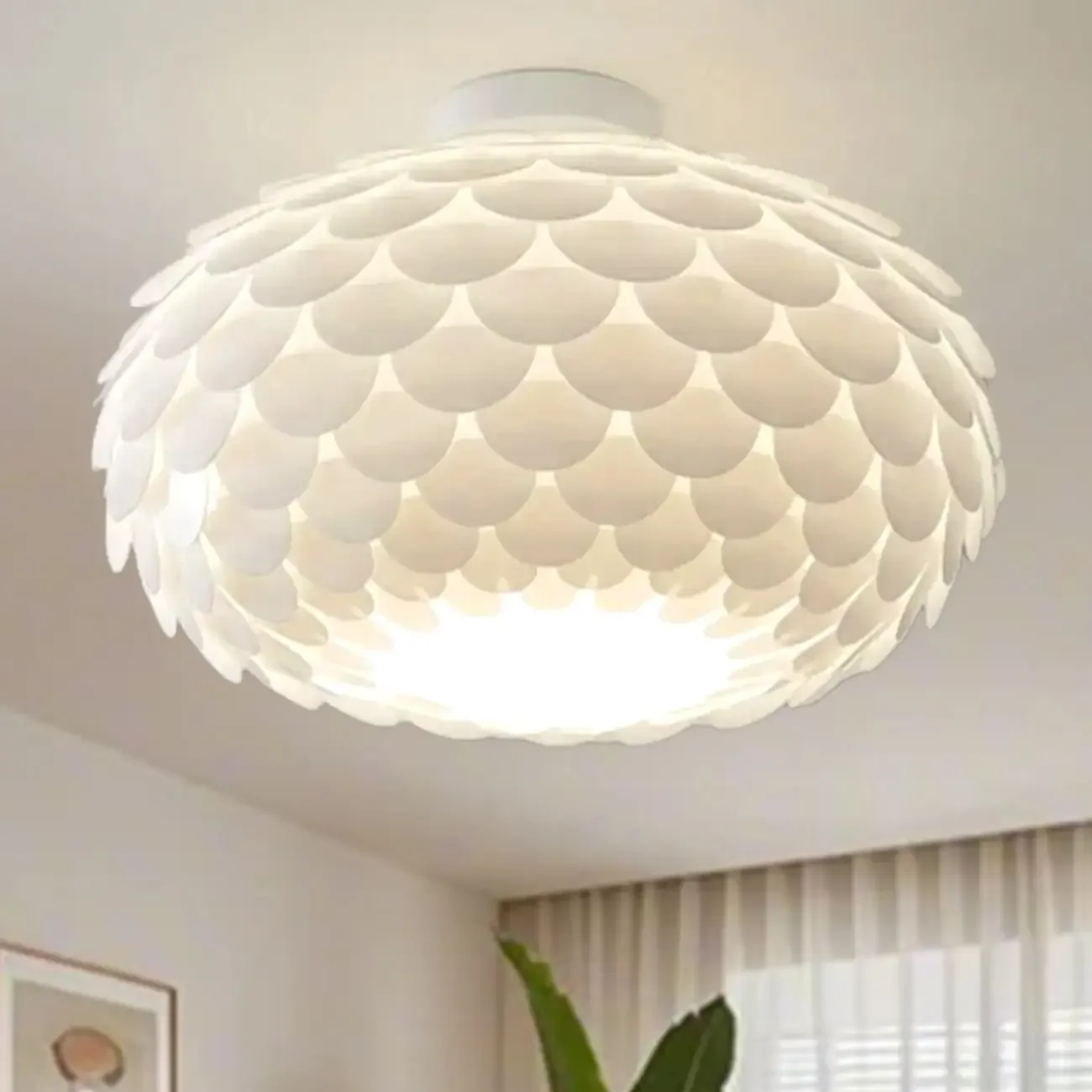 Scalloped White Acrylic Dome Semi Flush Ceiling Light