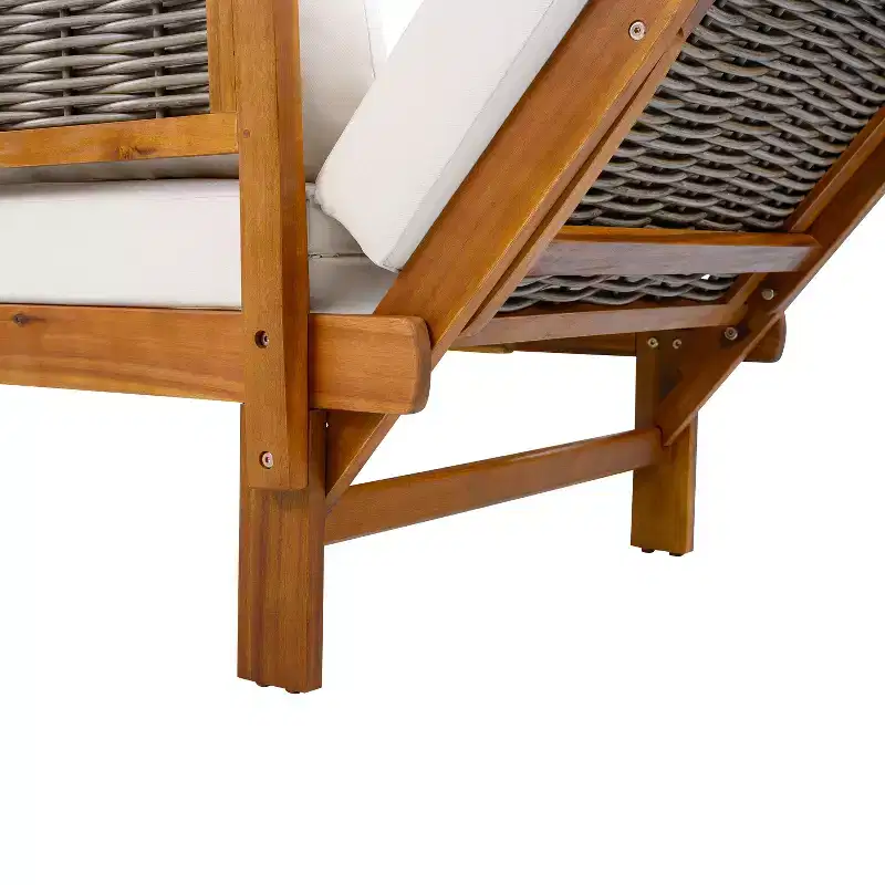 Christopher Knight Home Junghwan Modern Patio Acacia Wood and Wicker Daybed with Adjustable Armrests