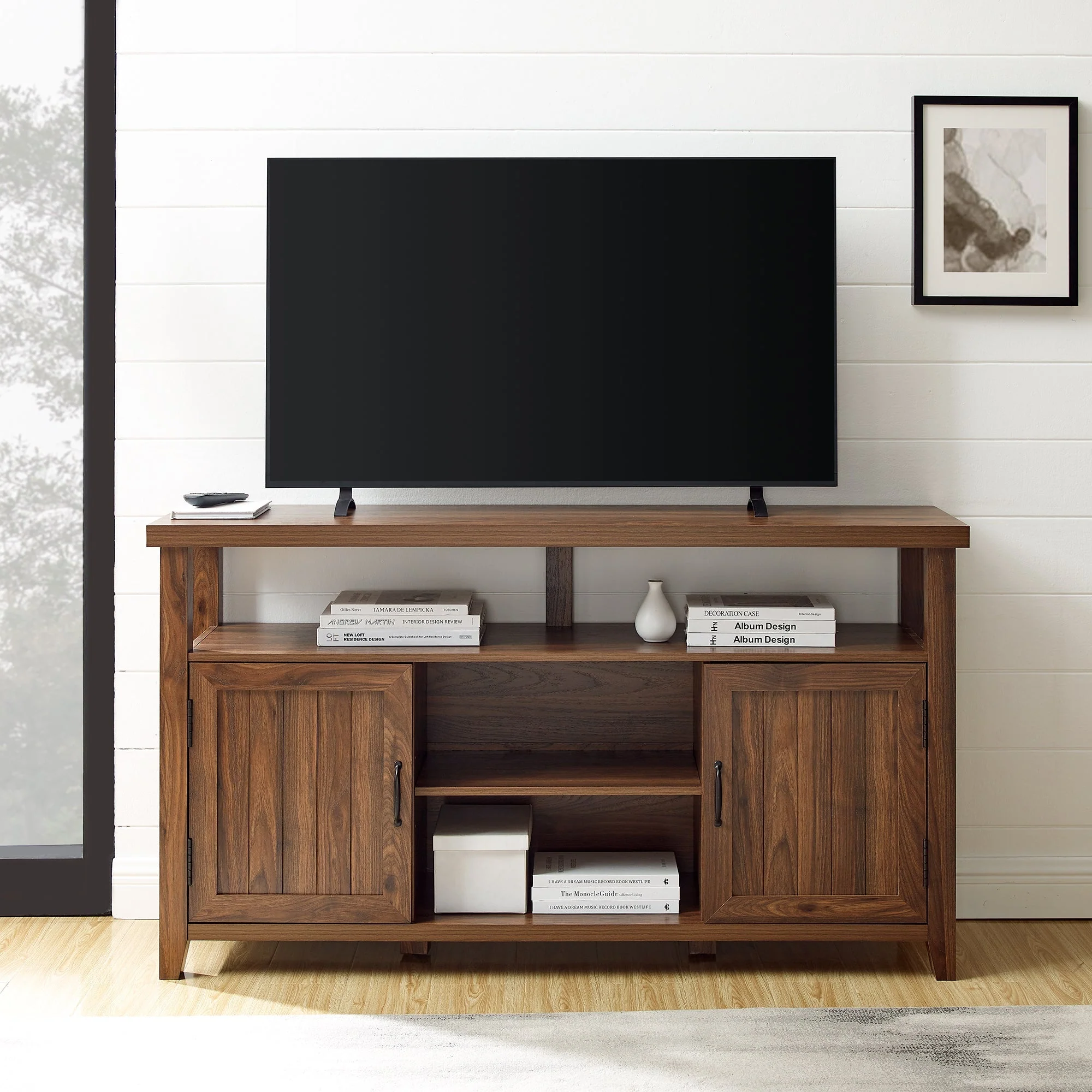 Grooved Door 58 Highboy TV Stand