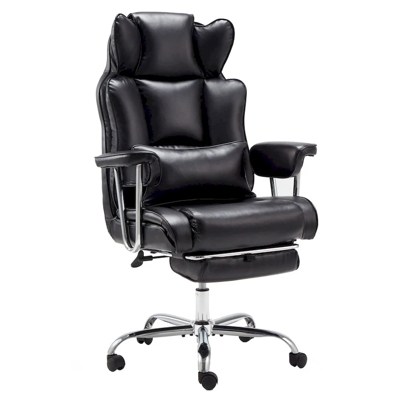 Big and Tall Leather Office Chair with Foot Rest with Adjustable Back for People up to 400 lbs