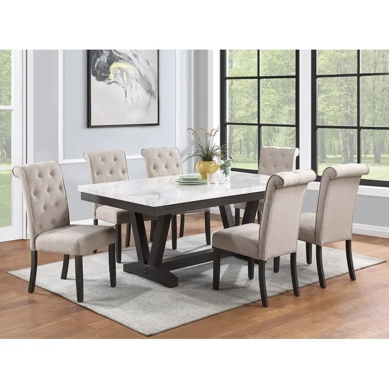 7 Piece Faux Marble Wrap Table Top Dining Set