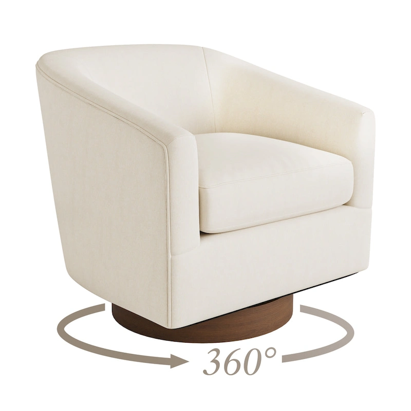 LUE BONA Modern Living Room Armchair Upholstered Wooden Barrel Swivel Accent Chair