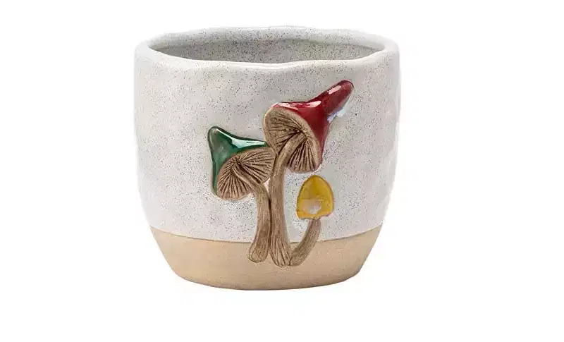 Napco Woodland Mushroom 4.25 x 4.25 x 3.75 inches White and Beige Ceramic Flower Succulent Plant Pot Planter Container Holder, Indoor Outdoor Garden