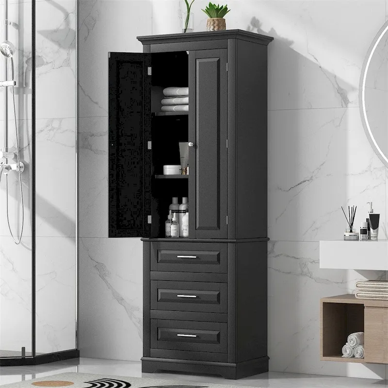 Tall Storage Cabinet with Three Drawers for Bathroom