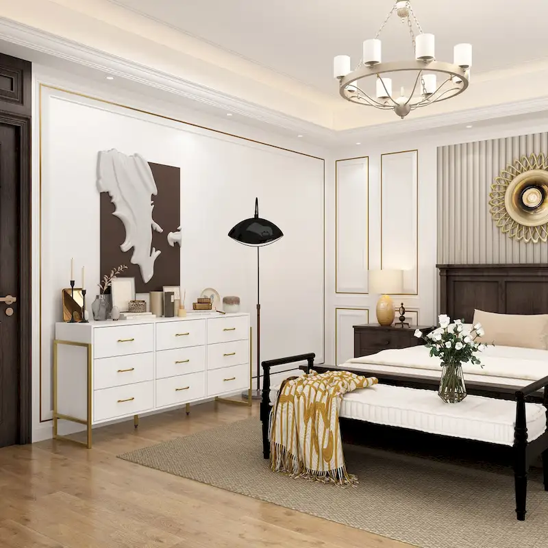 61.4W Modern Black Dresser with 9 Spacious Drawers - Gold Handles