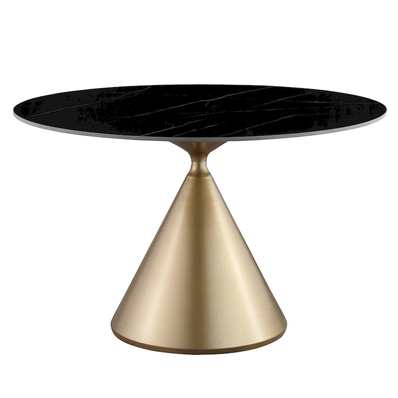 Modern Round Dining Table with Gold Metal Base