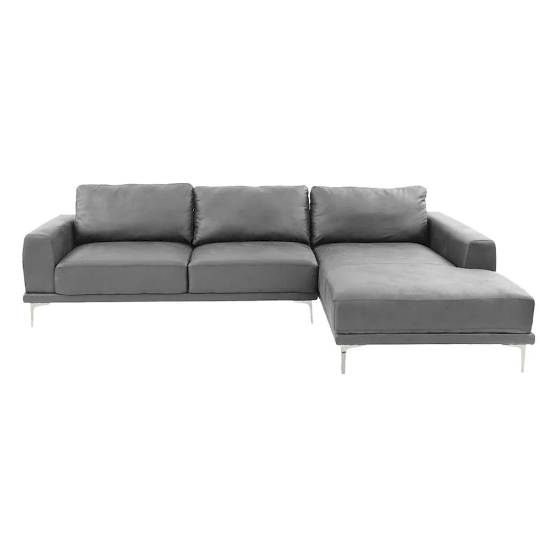 Kemy L Sectional Sofa with Chaise, Gray Faux Leather Upholstery