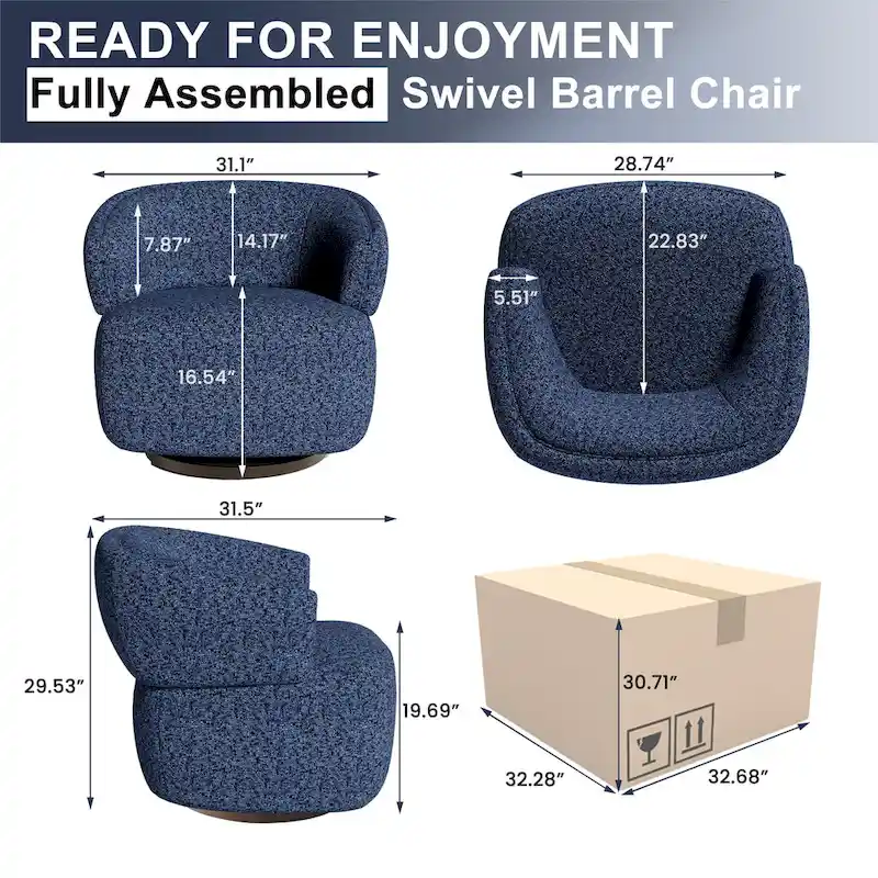 Beige / Grey Upholstered 360° Swivel Barrel Accent Chair – Single