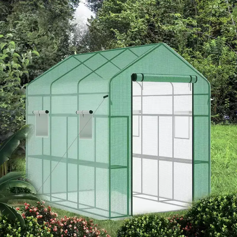 Heavy Duty Walk-in Greenhouse 57x85x77  Portable Plant Shelter with Thick PE Cover & 18 Shelves