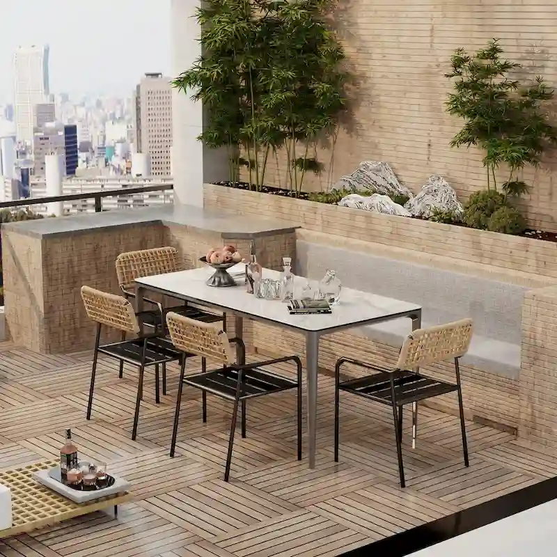 63  Unique Rectangular Dining Room Table with Sintered Stone Tempered Glass Top