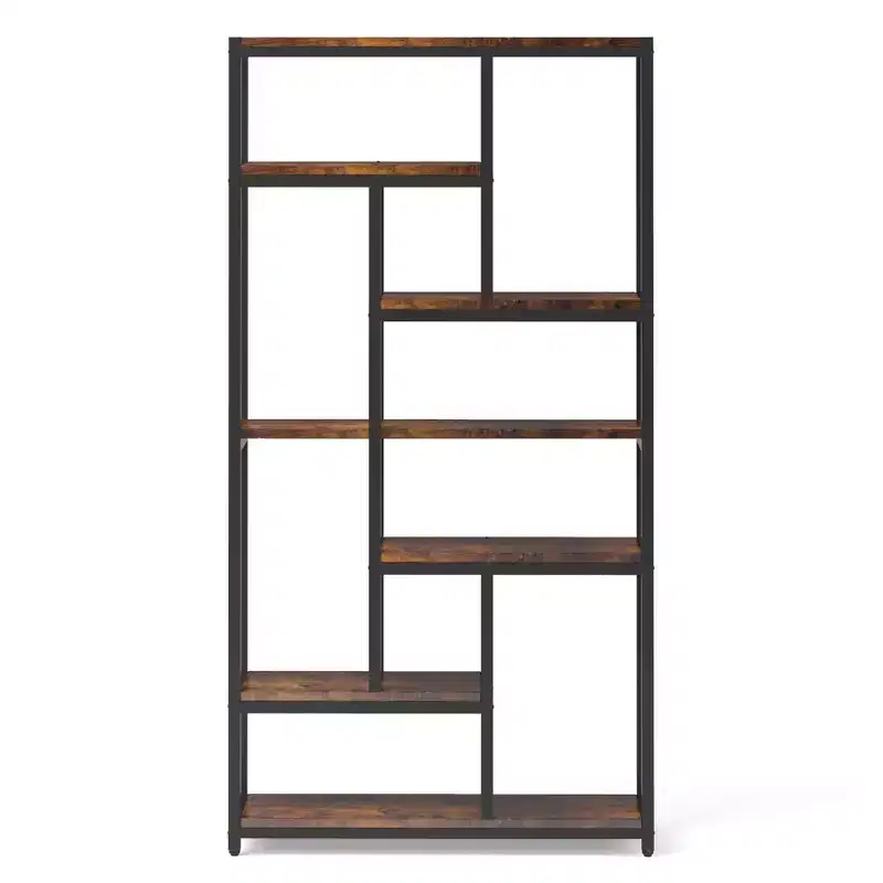 TUYOHW 79 Tall 7-Tier Bookcase,Large Open Shelf Display Unit with 10 Compartments - Modern Floor Standing Bookshelf for Living Room,Office,Brown