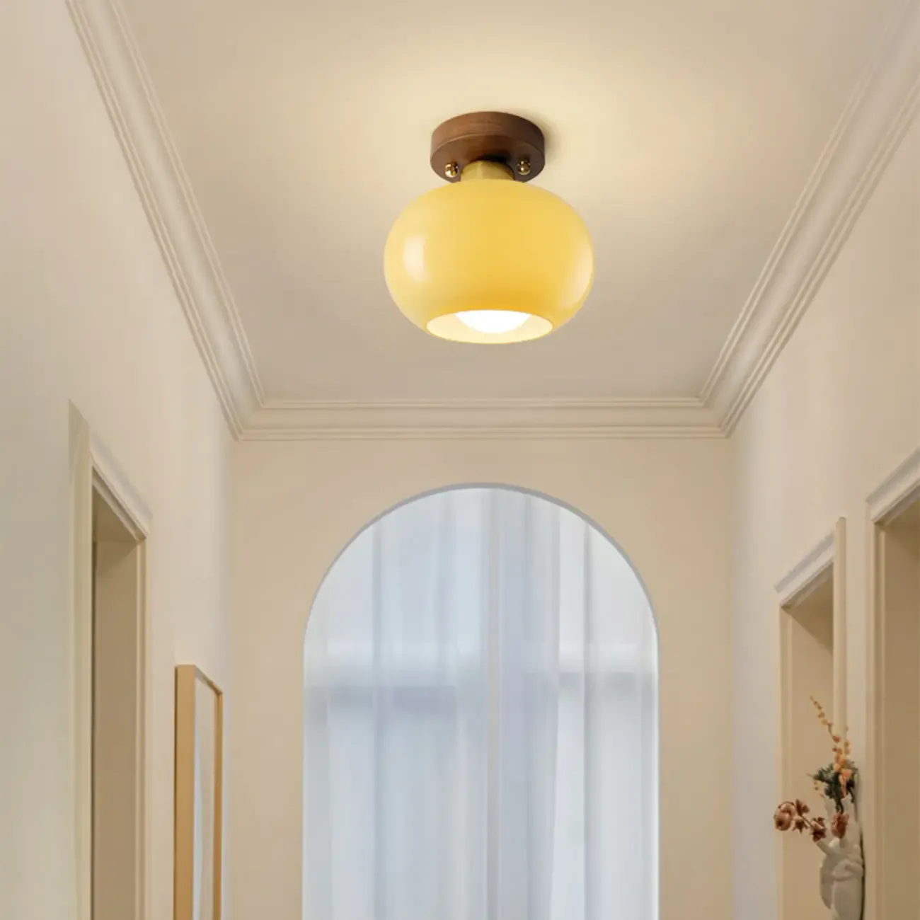Modern Creamy 1-Light Glass Dome Semi Flush Ceiling Light
