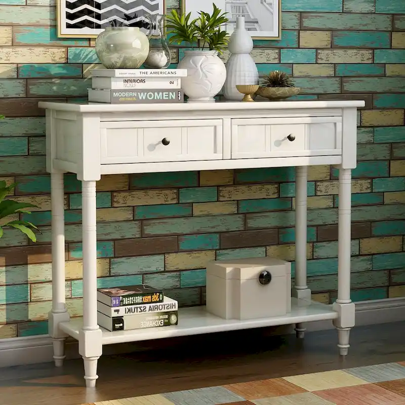 Espresso Wood Console Table with 2 Drawers and Bottom Shelf