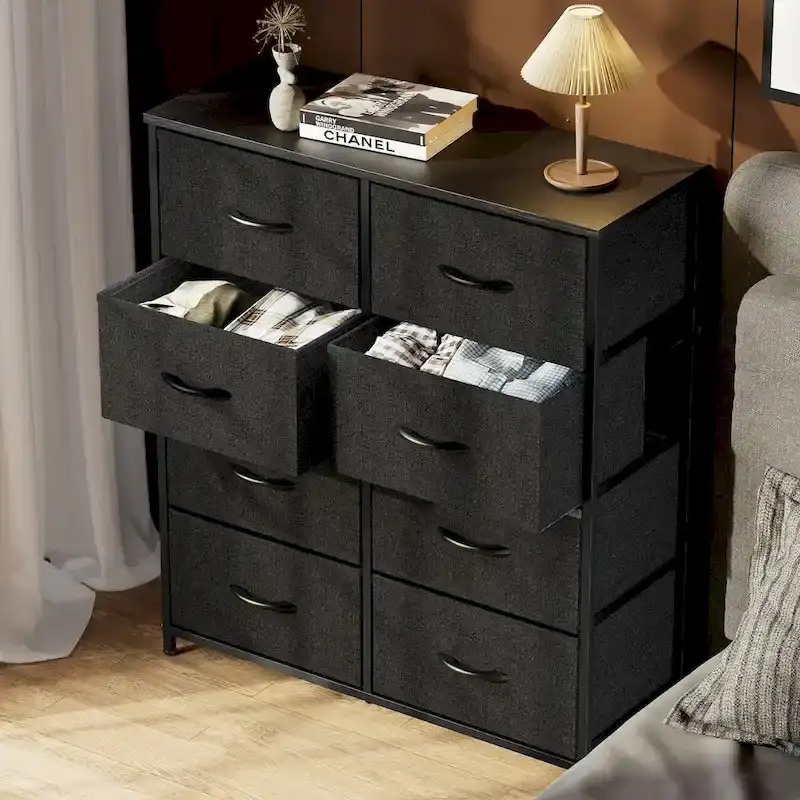 Tall Dresser with 8 Drawers, Fabric Chest of Drawers with Wood Top and Steel Frame