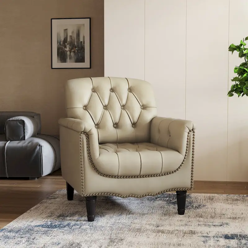 PU Leather Tufted Accent Chair with Nailhead Trim Armchair