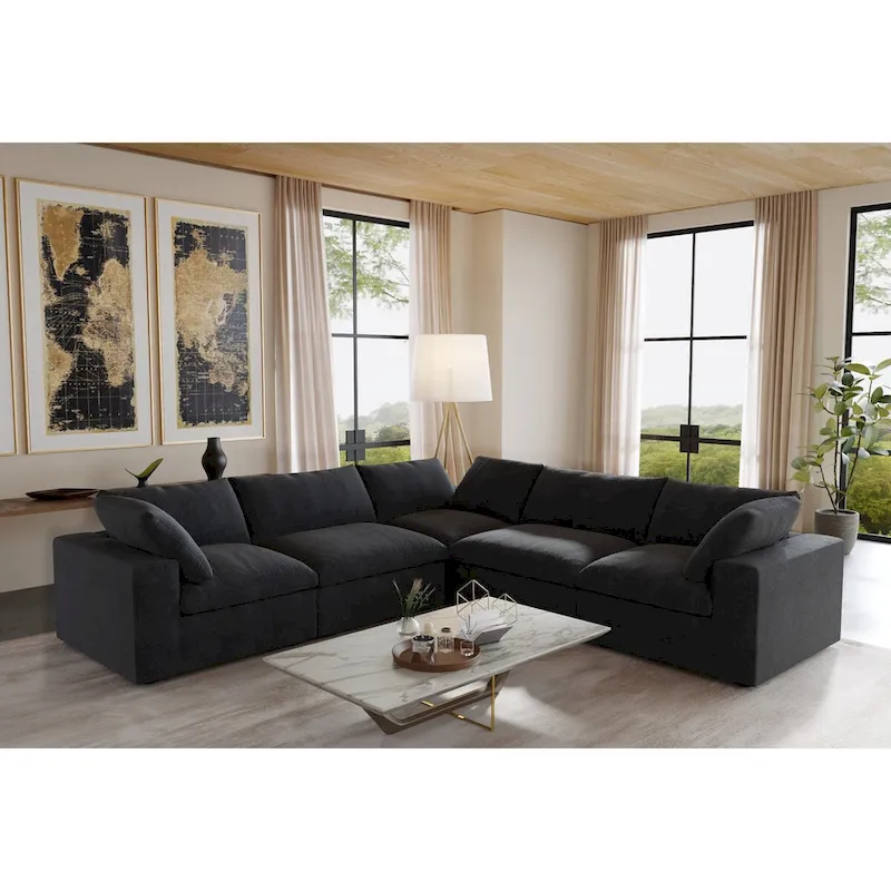 Modular V-Shaped Sectional Sofa – Linen Upholstery, Removable Cushions
