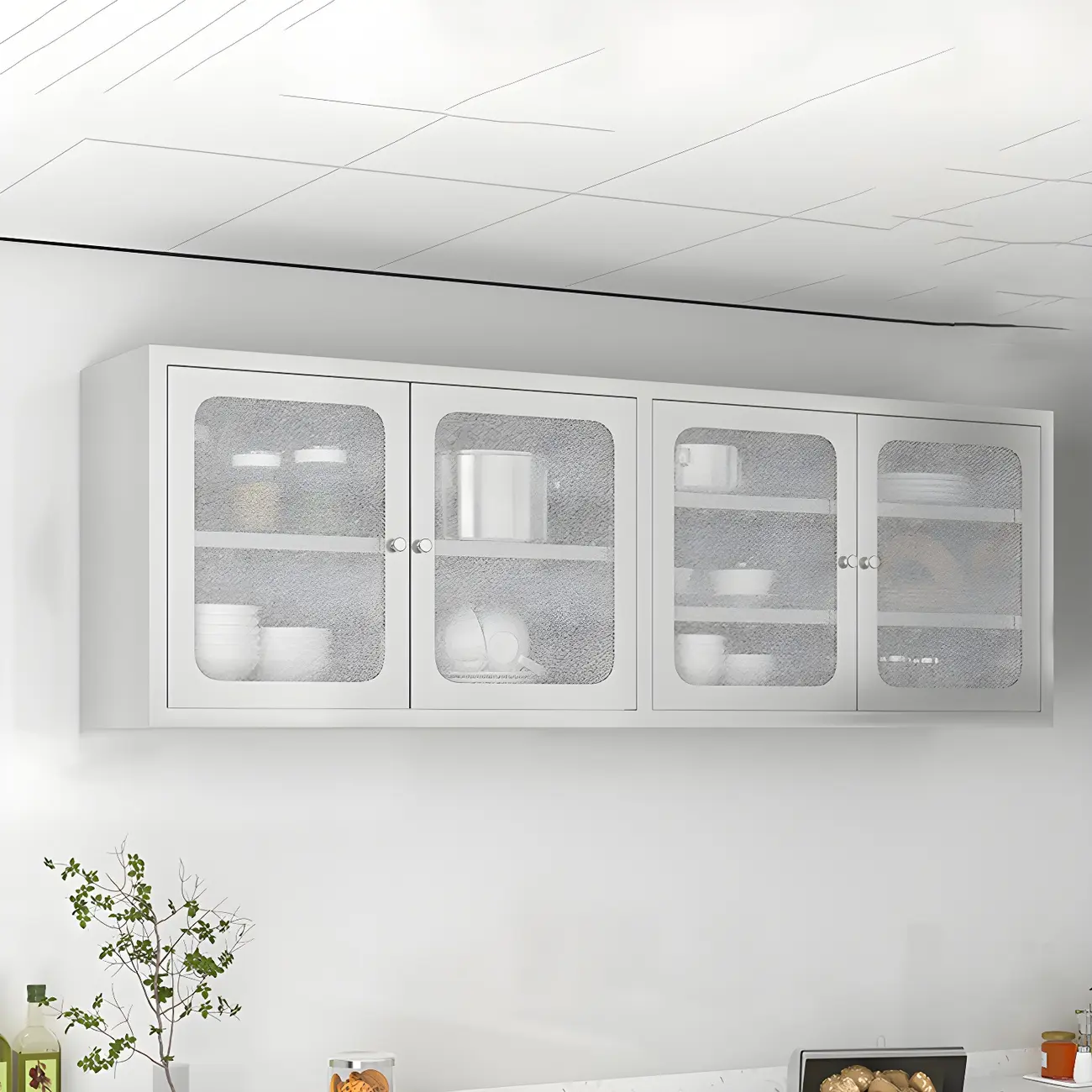 Elegant Stainless Steel Wall-Mounted Display Cabinet