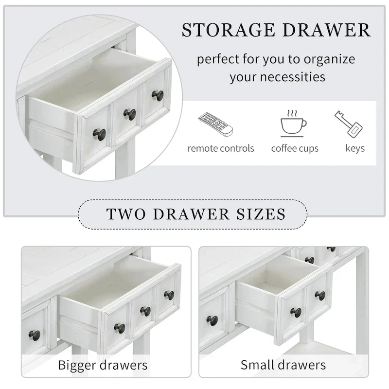 Rustic Entryway Console Table with Drawers and Bottom Shelf