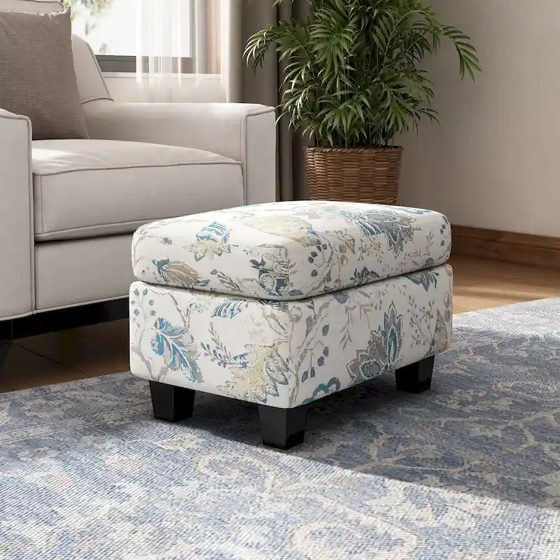 Contemporary Fabric Ottoman | Birch Wood Legs, 300 lb Capacity, 24