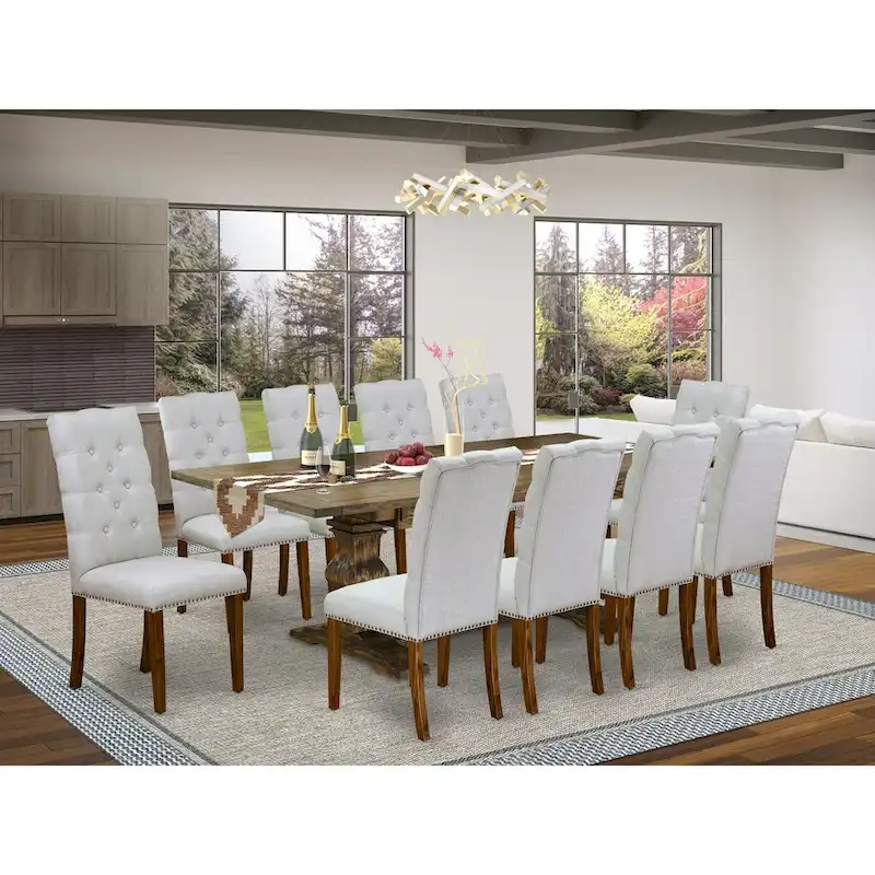 11 Piece Kitchen Table Set- a Dining Table and 10 Linen Fabric Parson Chairs(Finish Options)
