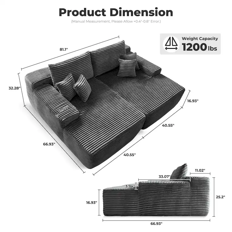 Long Plush Double Chaise Sofa