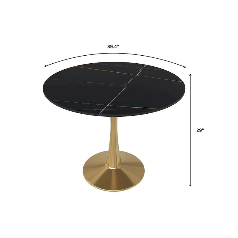 LeisureMod Round Dining Table 40 Sintered Stone Tabletop in Gold Steel Bistro Series