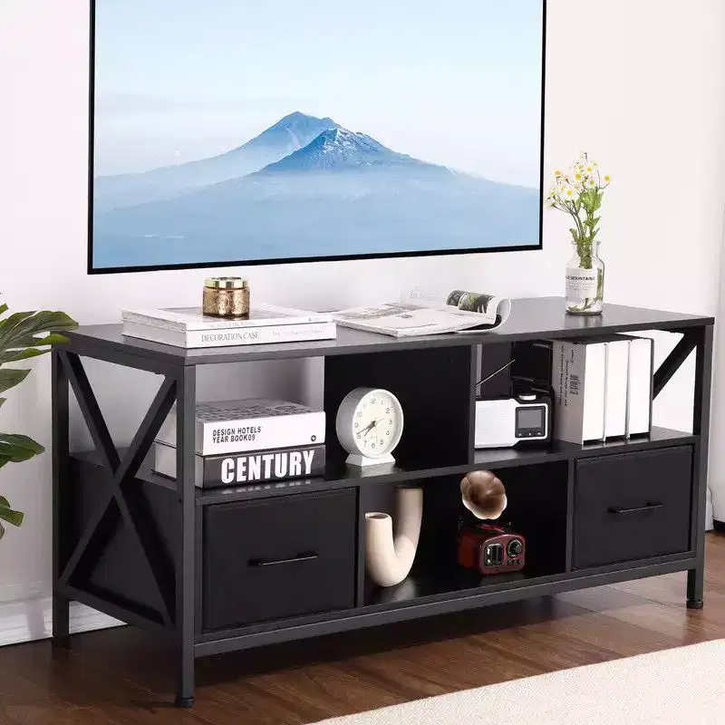 TV Stand for Living Room, TV Table for TV's Up to 65 Inch, TV Cabinet with Storage and Sliding Doors
