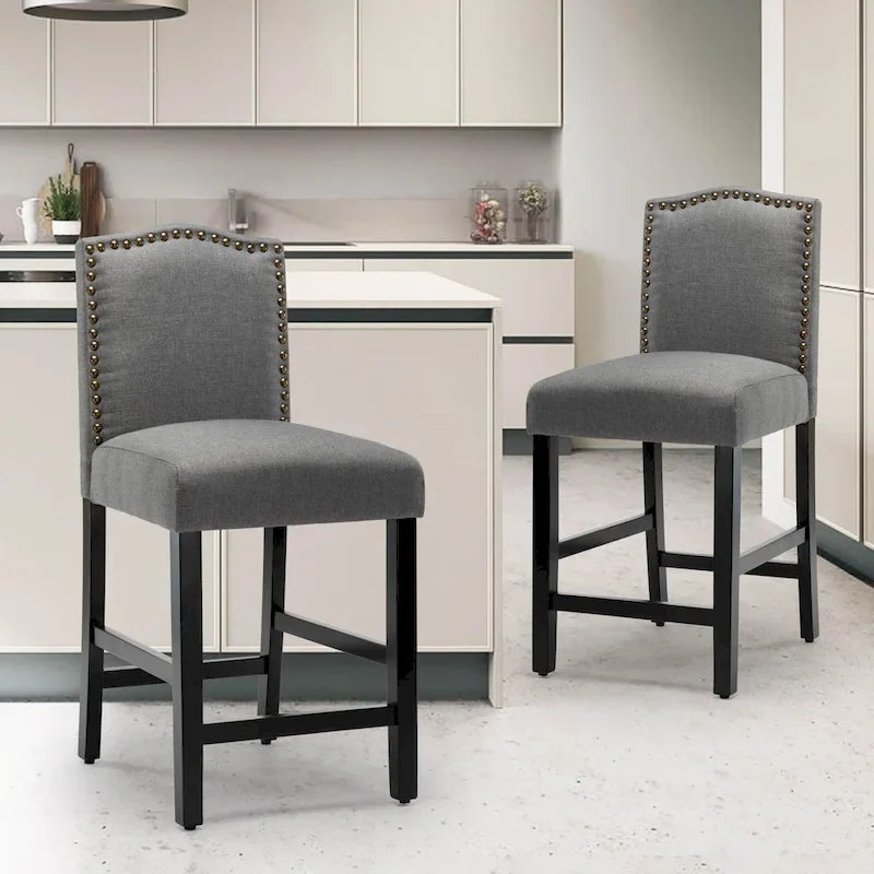 24 Inches Fabric Upholstered Nailhead Trim Counter Height Bar stools with Back Set of 2