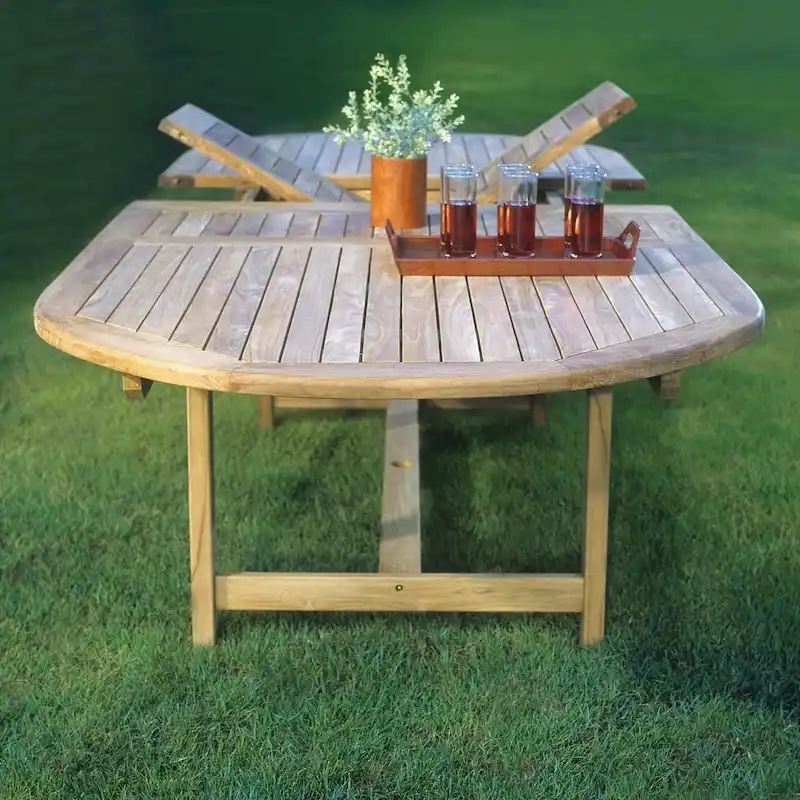 Amazonia Brown Oval Teak Wood Outdoor Dining Table with Extension - 87 in. L x 47 in. W x 29 in. H