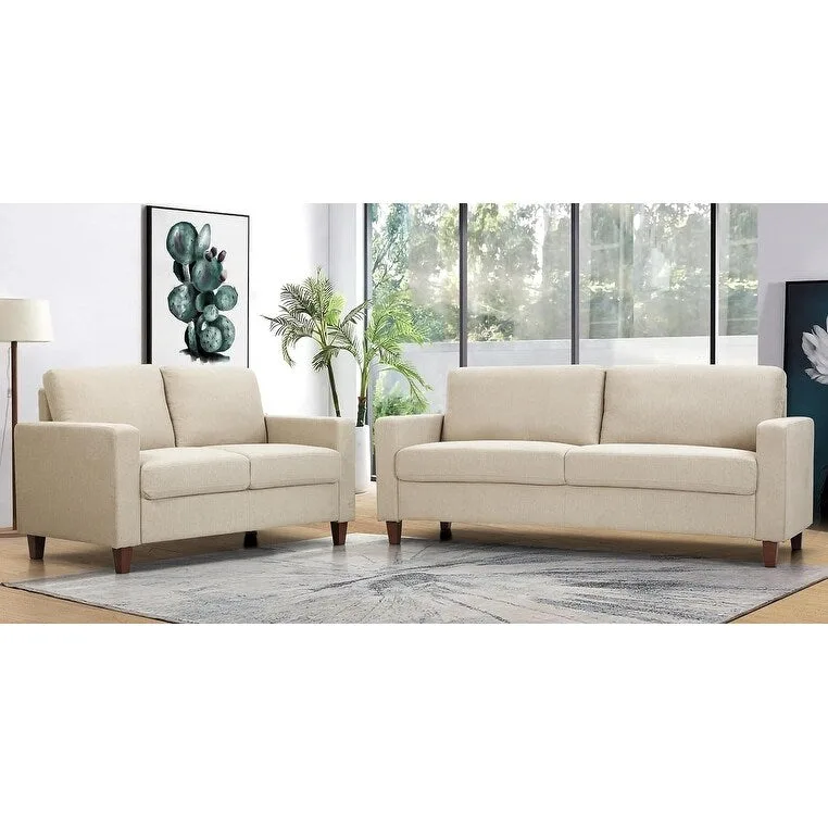 US Pride Furniture Miles 2 Piece Sofa and Loveseat Sets with Reversible Back Pillows Mid Century Modern Sofa