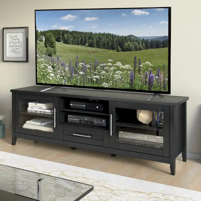 TV Stand with Glass Doors, for TVs up to 85