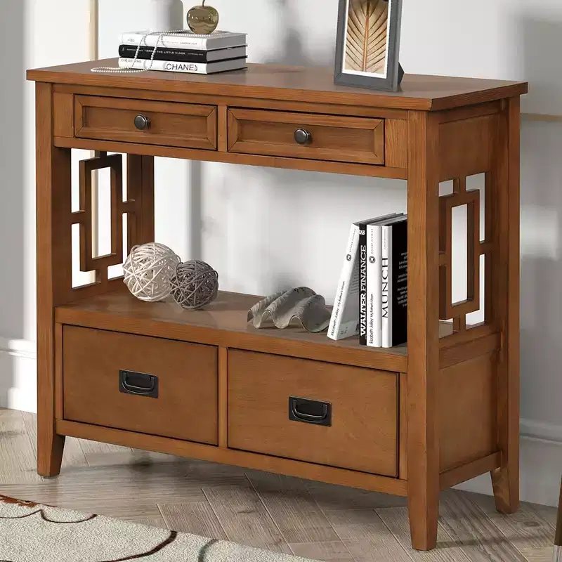 JVNOXK 36'' Farmhouse Pine Wood Console Table Entry Sofa Table with 4 Drawers & 1 Storage Shelf for Entryway Living Room Bedroom Hallway,Brown