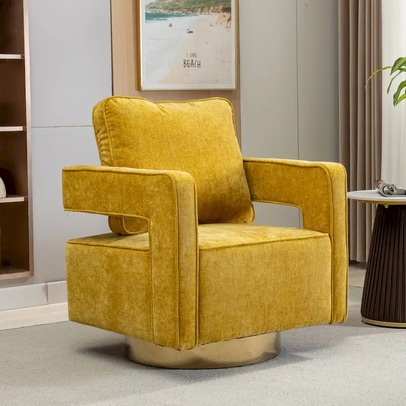 Modern Upholstered Swivel Open-Back Barrel Chair With Pillow